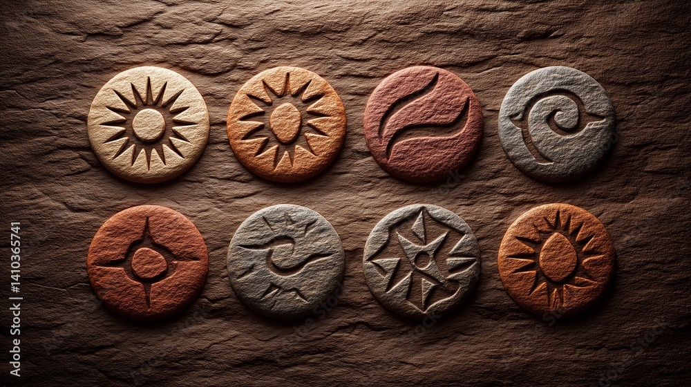 seamless pattern of prehistoric symbols and sigils pressed into sun-dried clay seamless pattern of prehistoric symbols and sigils pressed into sun-dried clay