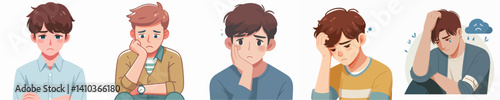 Vector of a young man feeling sad.