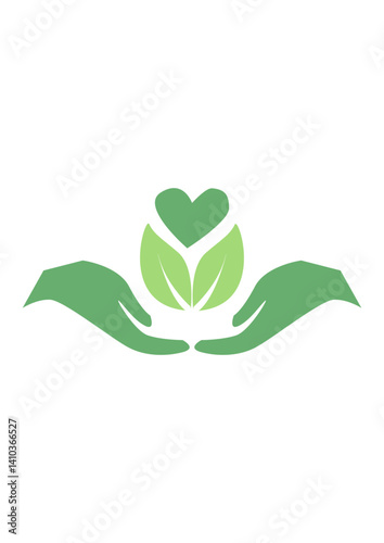 green eco hand with eco heart and leaf vector illustration. humanity vector.