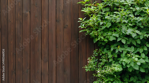 Brown Wooden Wall With Lush Green Plants