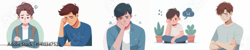 Vector of a young man feeling sad.