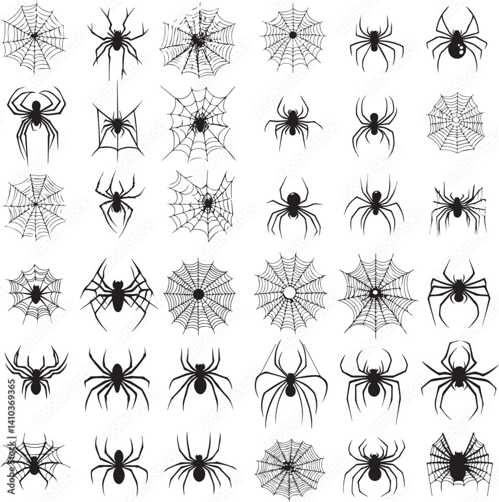 seamless vector pattern of spiders and webs in doodle style for halloween design and decoration
