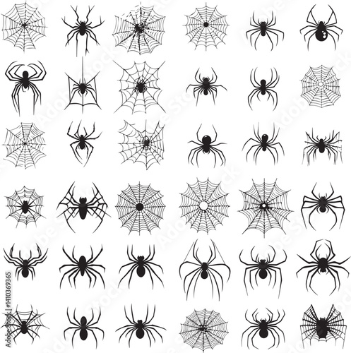 seamless vector pattern of spiders and webs in doodle style for halloween design and decoration