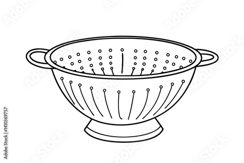 Kitchen Colander Line Art Illustration Utensil For Cooking And Food Preparation