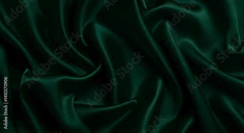 Luxurious Dark Green Silk Fabric - Smooth and Flowing Textures