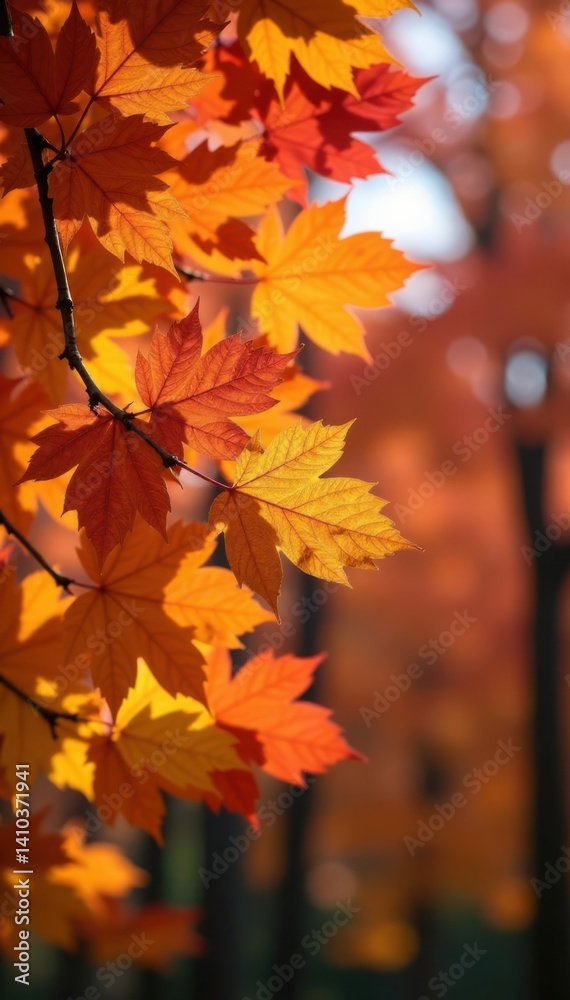 Tree branches with vibrant orange leaves , nature, autumn branch Tree branches with vibrant orange leaves , nature, autumn branch