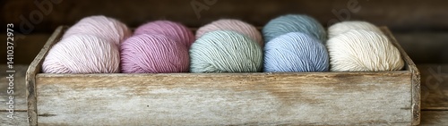 Colorful Yarns in Wooden Crate