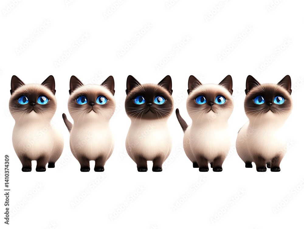 Obraz premium Playful siamese kittens in photoroom cute animation whimsical setting adorable view