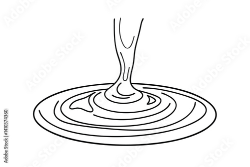Outline Illustration Of Liquid Flowing And Spreading Vector Hand Drawn Sketch