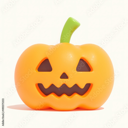 A cheerful plastic pumpkin with a smiling face on a white isolated background.