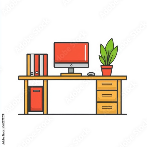 Modern Home Office Workspace with Stylish Desk and Ergonomic Setup Featuring Vibrant Red Color and Lush Potted Plant for Optimal Productivity in a Creative Environment