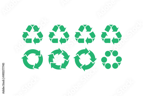 Set of Green Recycle Symbols on White Background