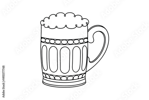 Traditional Beer Mug Outline With Frothy Head Vector Illustration Design