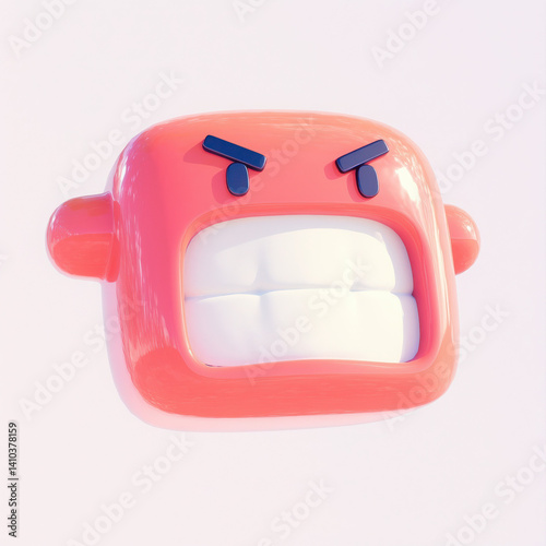 Angry cartoon character face with exaggerated features, white isolated background.