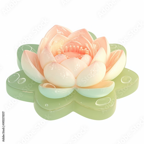 Beautiful water lily with subtle pink and green colors on an isolated background.
