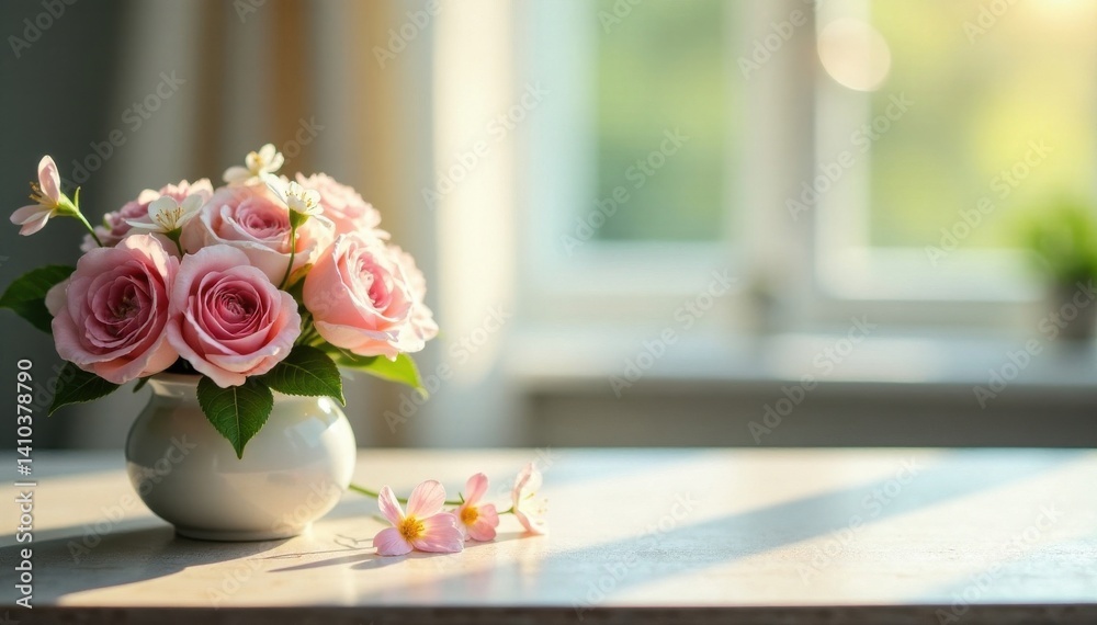 Elegant table with delicate flowers, soft focus background, table, soft focus, elegant Elegant table with delicate flowers, soft focus background, table, soft focus, elegant