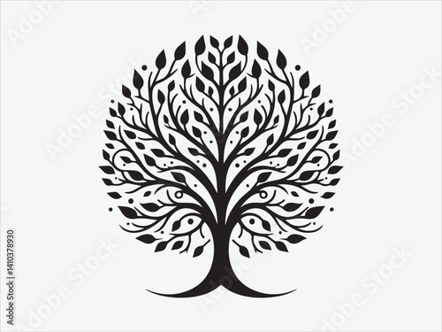 Tree of Life with Calligraphy Branches Silhouette for Artistic, Cultural, and Spiritual Nature