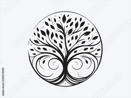 Tree of Life with Calligraphy Branches Silhouette for Artistic, Cultural, and Spiritual Nature