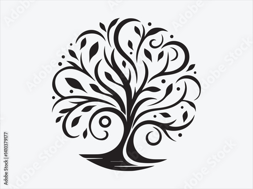 Tree of Life with Calligraphy Branches Silhouette for Artistic, Cultural, and Spiritual Nature
