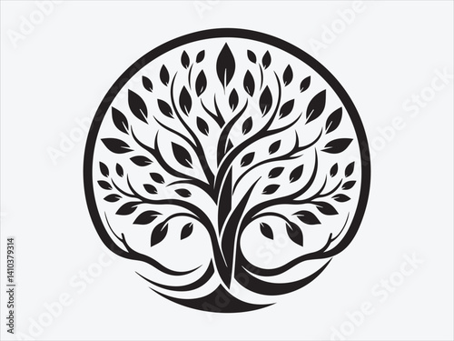 Tree of Life with Calligraphy Branches Silhouette for Artistic, Cultural, and Spiritual Nature