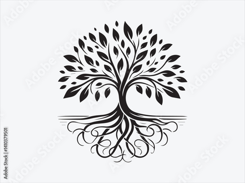Tree of Life with Calligraphy Branches Silhouette for Artistic, Cultural, and Spiritual Nature