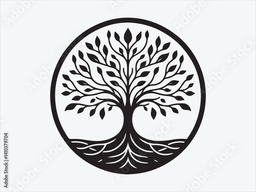 Tree of Life with Calligraphy Branches Silhouette for Artistic, Cultural, and Spiritual Nature