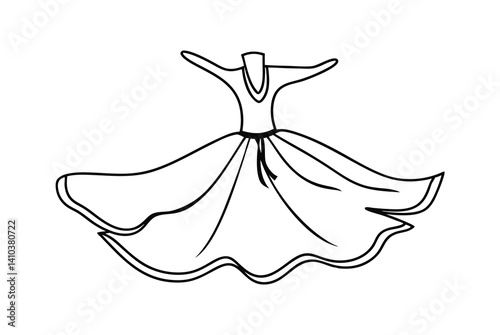 Whirling Dervish Silhouette Line Art Sufi Dance Black And White Outline