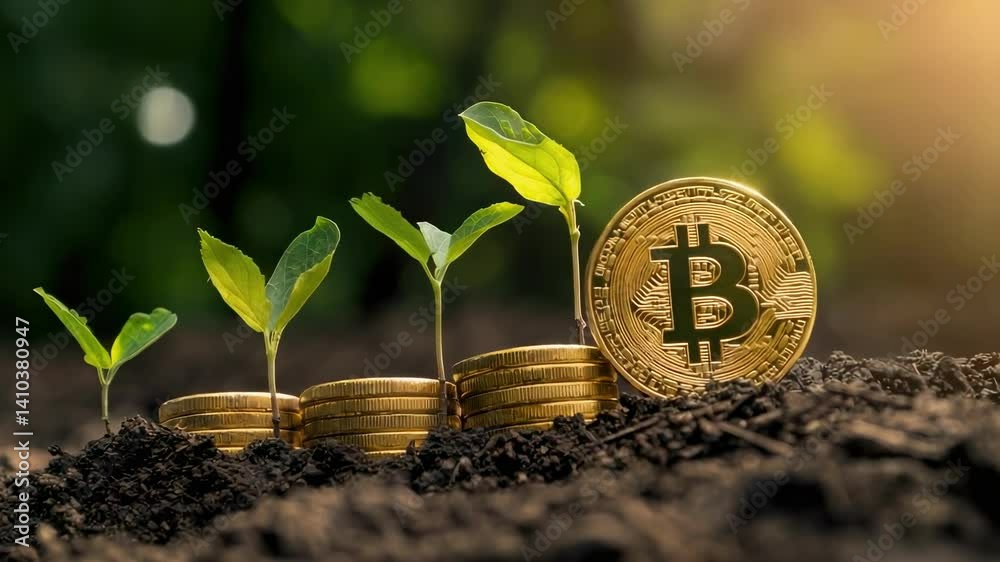 bitcoin coins close up. Selective focus