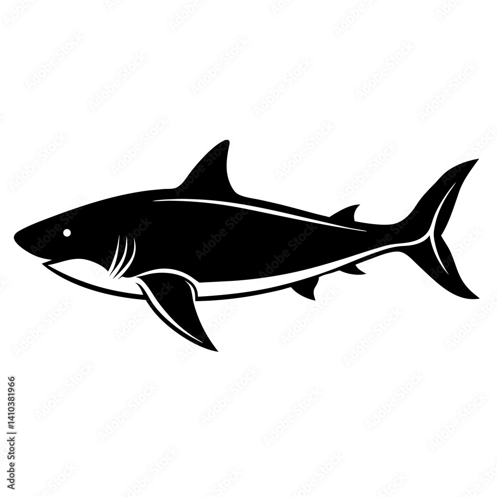 Obraz premium Blac shark silhouette of vector simple shark vector silhouette black color for animal element idea shark vector silhouette and Black shark image in white background