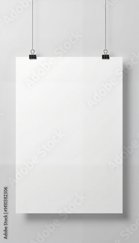 Modern poster mockup hanging in minimalistic environment, artistic display
