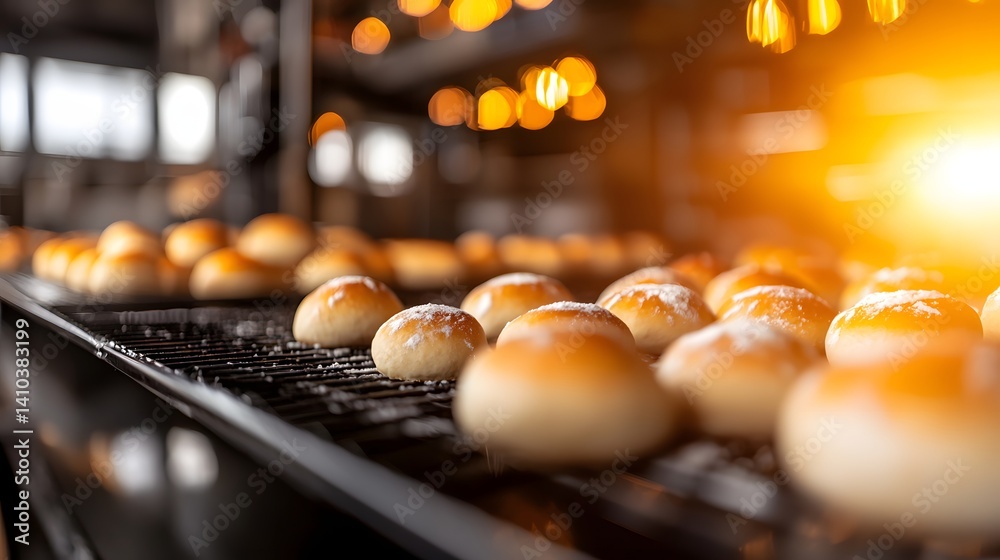 Freshly Baked Golden Buns Cooling on a Rack in a Warm Bakery with Soft Lighting Freshly Baked Golden Buns Cooling on a Rack in a Warm Bakery with Soft Lighting