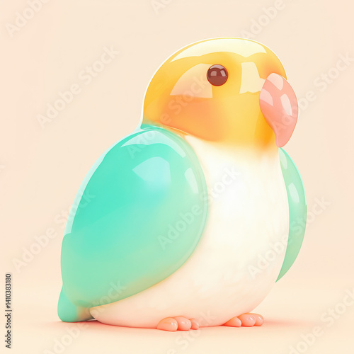 Colorful bird figure with a glossy finish on a soft background.