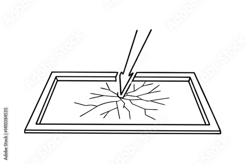 Outline Illustration Of A Broken Square Object On White Background