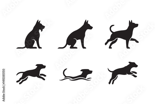 Dog Silhouettes in Various Actions