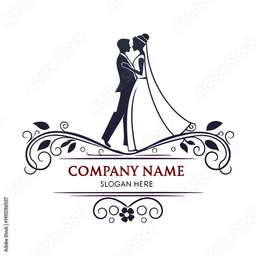 Elegant wedding couple logo with ornate floral design