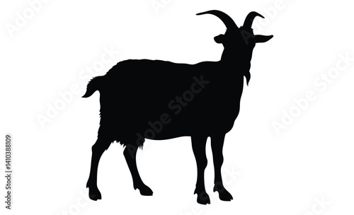 Goat silhouette illustration, Farm animal graphic, Livestock icon design