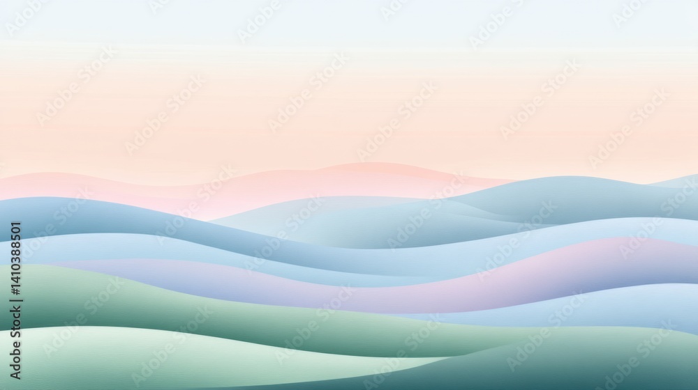 Fototapeta premium A serene landscape with gentle waves and a soft pastel color palette.
