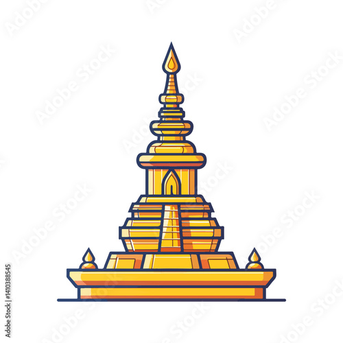 Golden Pagoda Architectural Illustration of a Buddhist Stupa