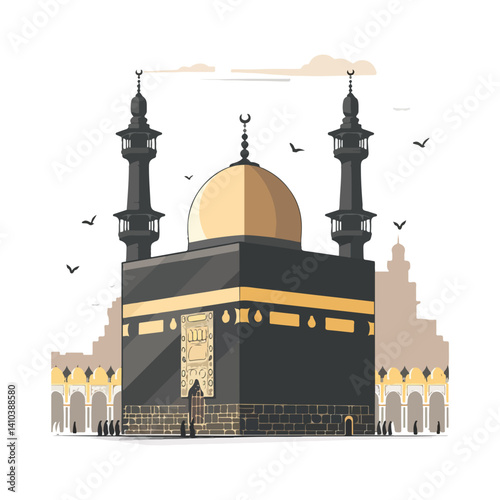 Iconic Kaaba Mosque Illustration Islamic Architecture Design