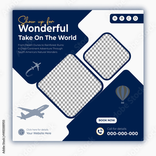 Travel and tour social media posts and web banner square design template