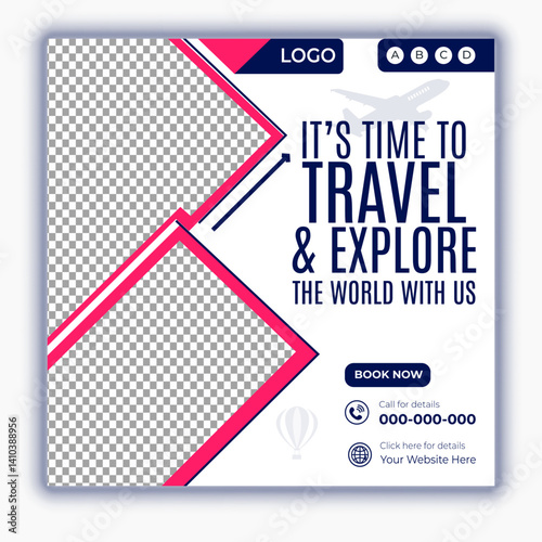Travel and tour social media posts and web banner square design template