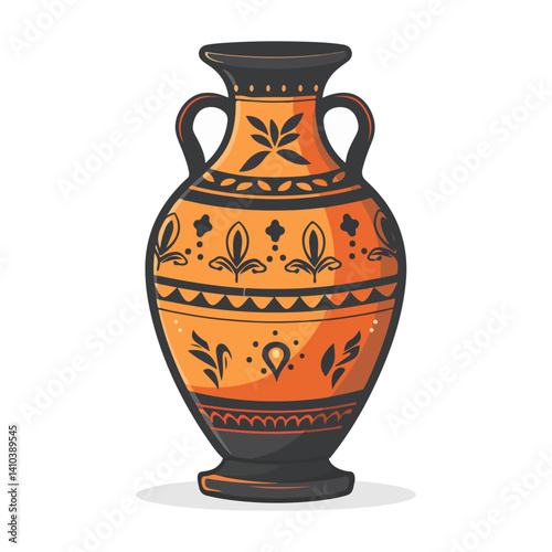 Ancient Greek Style Amphoras Orange and Black Pottery Vase Illustration