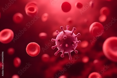 Microscopic View of Virus Infection in Human Blood