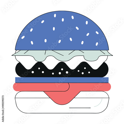 Colorful Cheeseburger Vector Illustration with Detailed Layers

