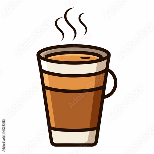 Steaming Hot Coffee Cup Vector Brown Mug with Handle

