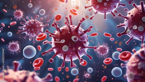 Virus and Blood Cell Interaction Under Microscope in 3D