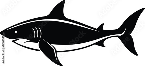 Blac shark silhouette of vector simple shark vector silhouette black color for animal element idea shark vector silhouette and Black shark image in white background