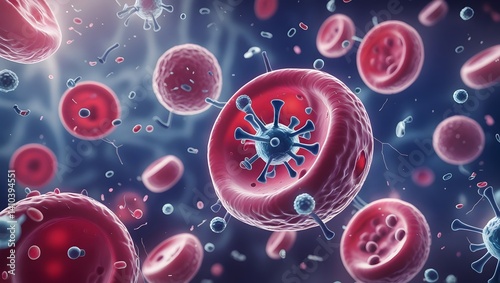 Virus and Blood Cell Interaction Under Microscope in 3D