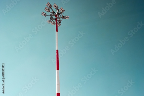 Airport Floodlight Mast against blue sky – Aviation Lighting and Infrastructure