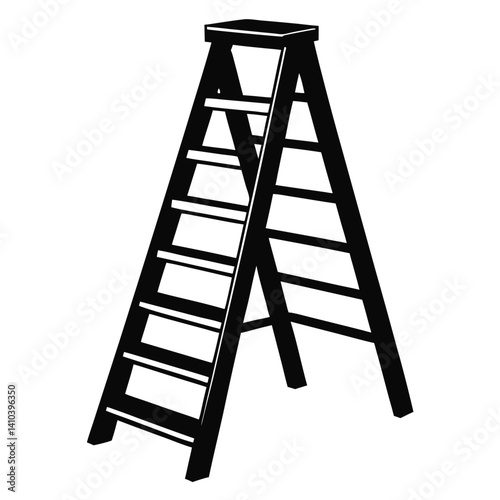 a clean black silhouette vector illustration of a folding step ladder. The ladder should be isolated on a solid white background  